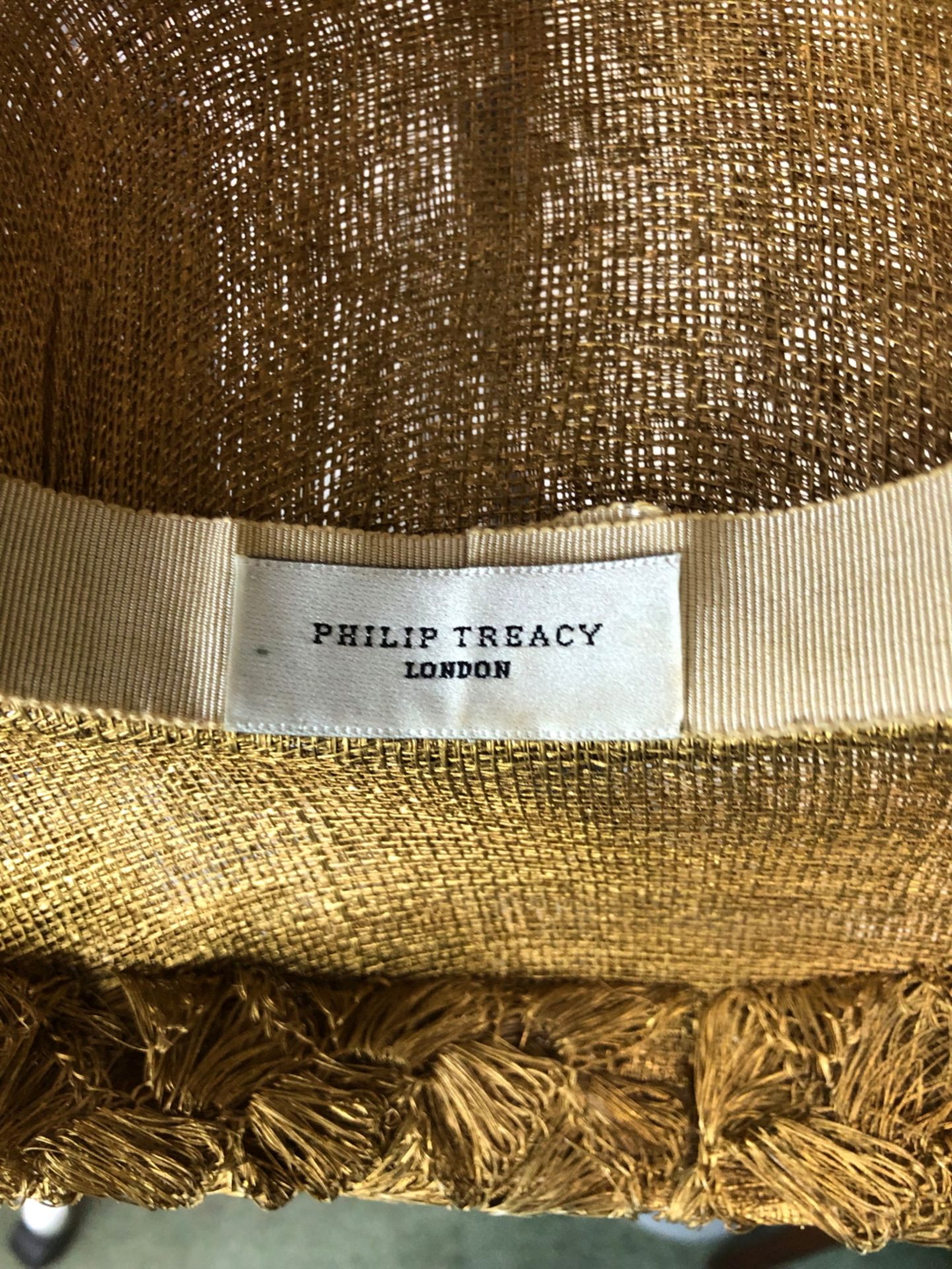 A PHILIP TRACY OF LONDON GOLD HAT, TOGETHER WITH A FREDERICK FOX LONDON COTTON WHITE HAT WITH NAVY - Image 4 of 15