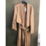 COAT: A JOSEPH 3/4 LENGTH CAMEL CASHMERE COAT. LABEL STATES EUR SIZE 40