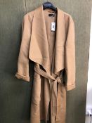 COAT: A JOSEPH 3/4 LENGTH CAMEL CASHMERE COAT. LABEL STATES EUR SIZE 40