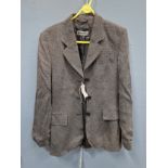 JACKETS. TWO HIRSCH JACKETS. PLAIN GREY WOOL MIX SIZE UK 10, PLAID EXAMPLE UK SIZE 12.