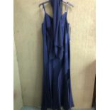 A MUSANI COUTURE TWO TONED LONG NAVY EVENING DRESS WITH DIAMANTE DETAIL TO STRAPS UK 14 COMPLETE