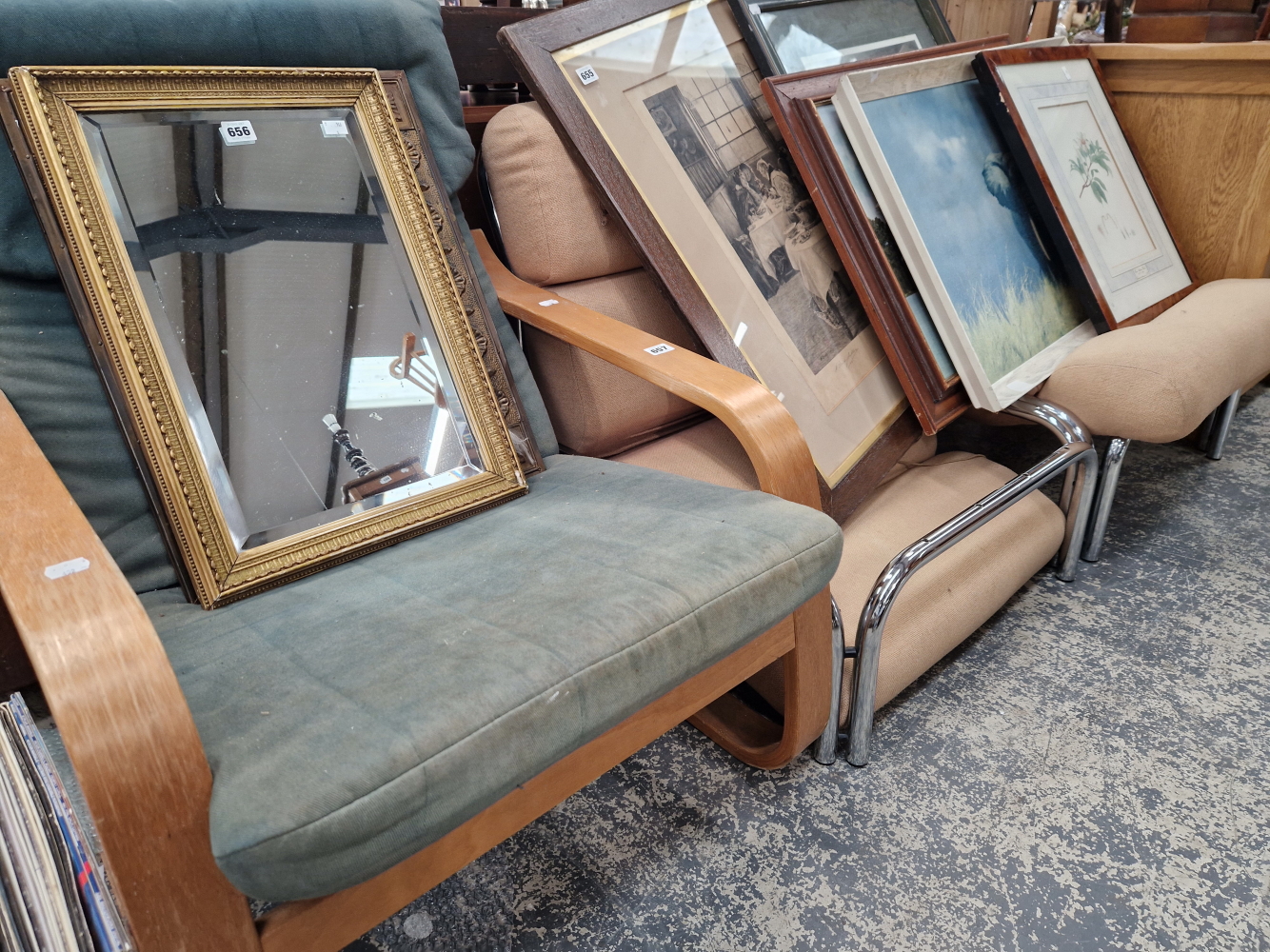 A PAIR OF CHROME FRAMED CHAIRS TOGETHER WITH A 20th C.ARMCHAIR