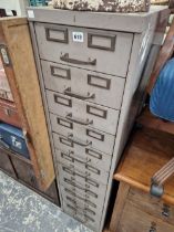 AN 11 DRAWER GREY METAL CARD INDEX FILING CABINET. H 132cms W33cms D 62.5cms