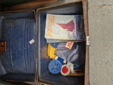 A TIN CASE OF 1950S MECCANO MAGAZINES AND PIECES