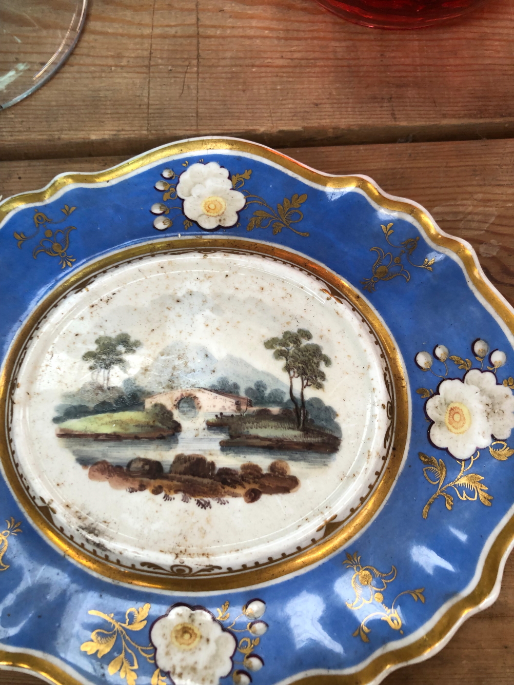 A 19th C. ENGLISH PORCELAIN DESSERT SERVICE PAINTED WITH LANDSCAPES WITHIN GILT BLUE BANDS - Image 20 of 27
