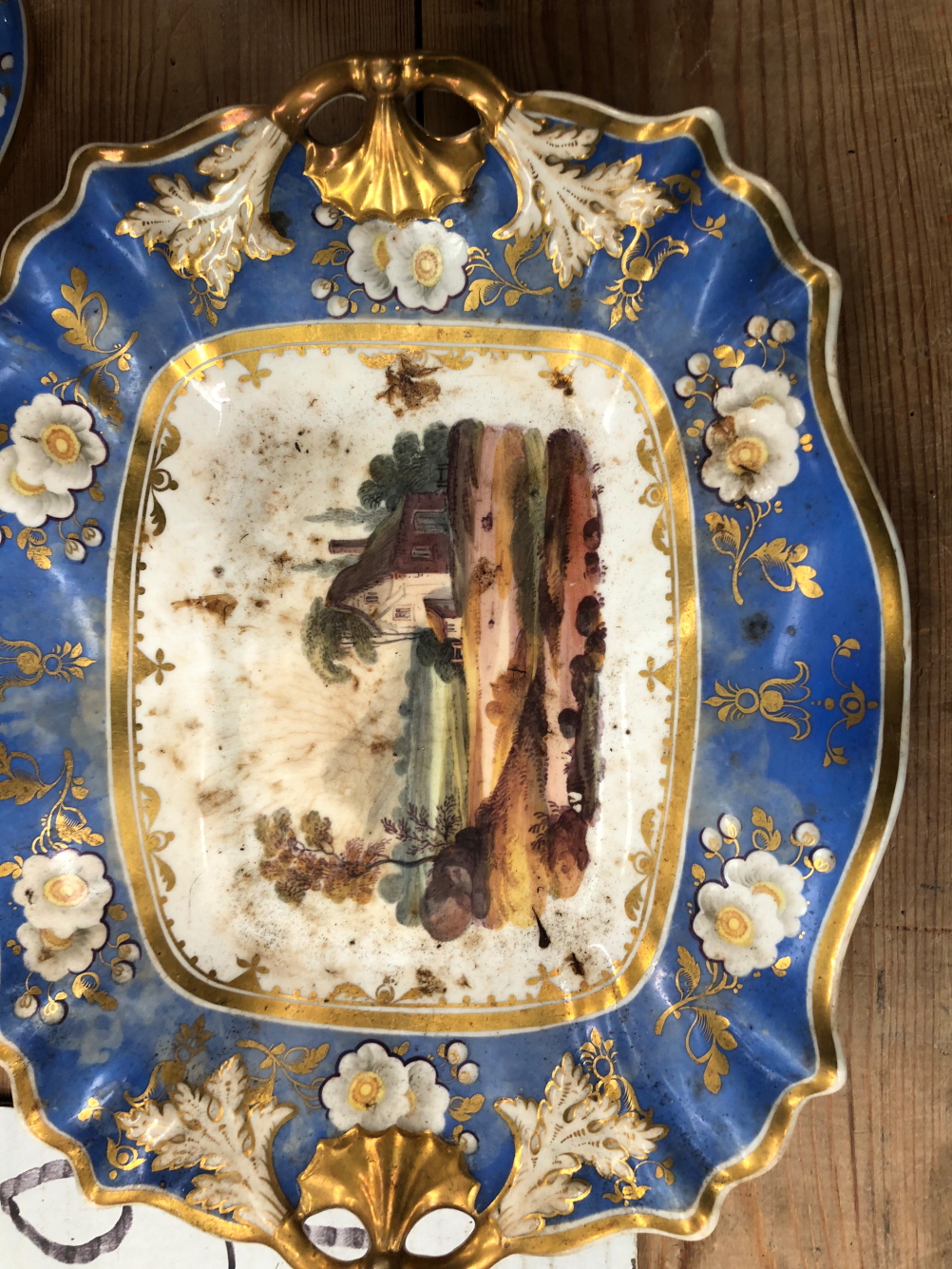 A 19th C. ENGLISH PORCELAIN DESSERT SERVICE PAINTED WITH LANDSCAPES WITHIN GILT BLUE BANDS - Image 5 of 27