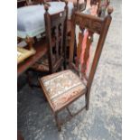 THREE CARVED OAK DINING CHAIRS, VARIOUS BEDROOM CHAIRS AND TWO VICTORIAN DINING CHAIRS.