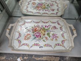 A DRESDEN PORCELAIN TWO HANDLED TRAY PAINTED WITH FLOWERS