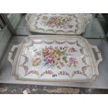 A DRESDEN PORCELAIN TWO HANDLED TRAY PAINTED WITH FLOWERS