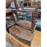 TWO GEORGE III MAHOGANY DRESSING TABLE MIRRORS ON BOW FRONT BASES WITH DRAWERS TOGETHER WITH TWO