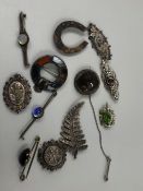 VINTAGE STERLING ADN CONTINENTAL SILVER ASSORTED BROOCHES.