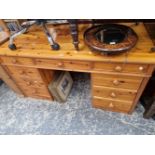 A MODERN PINE PEDESTAL DESK.