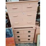 TWO PINK PAINTED PINE CHESTS OF DRAWERS.