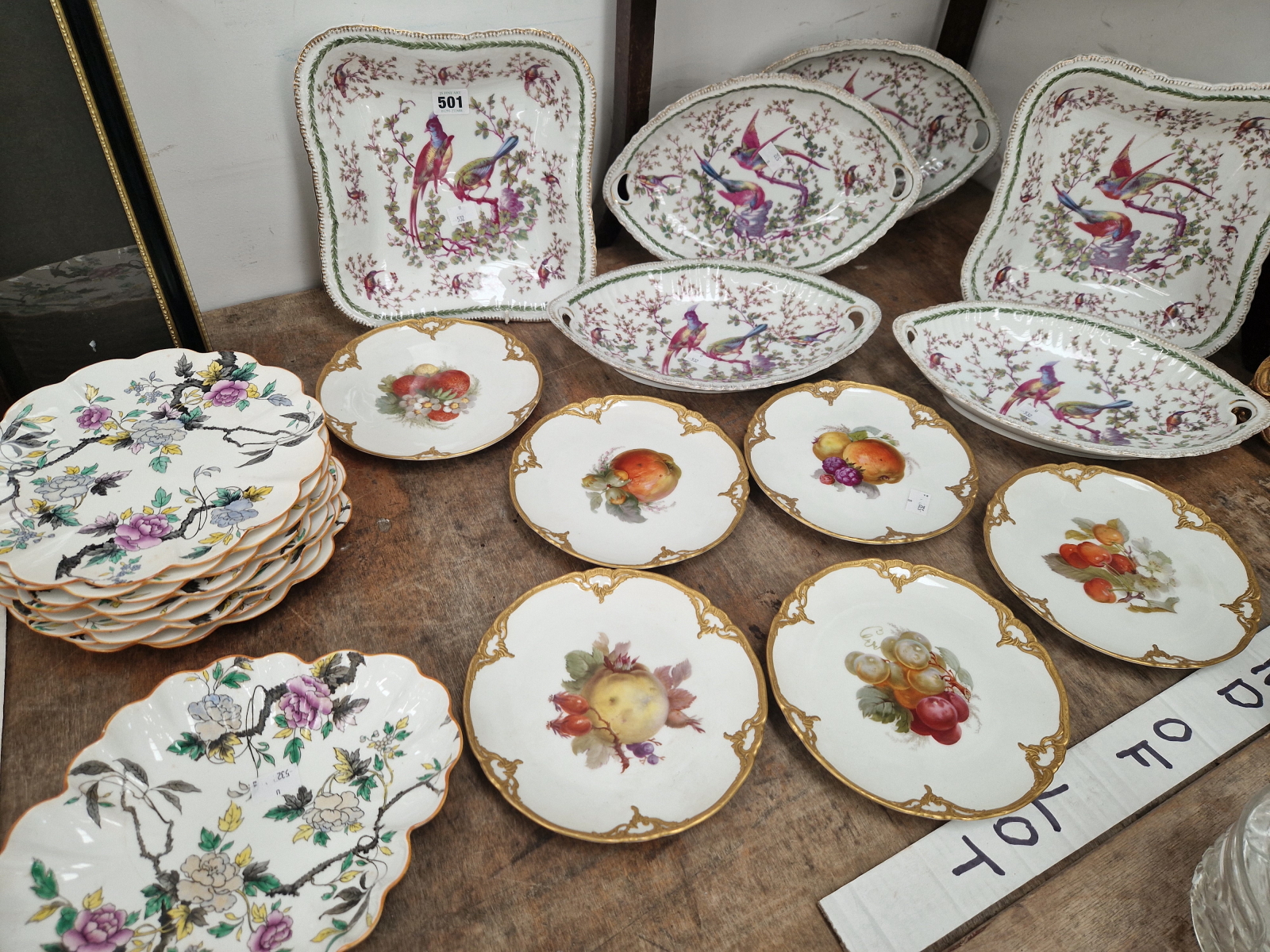 SIX BERLIN FRUIT PLATES, SHELLEY AND GERMAN DESSERT WARES