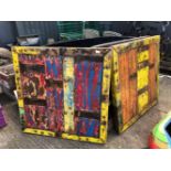 THREE LARGE SQUARE PAINTED WOODEN GARDEN ELEMENTS