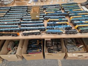 HORNBY 00 GUAGE ELECTRIC TRAINS CARRIAGES, ROLLING STOCK, TRACK SIDE BUILDINGS, TRANSFORMERS, ETC