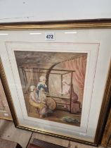 W DUNCAN 1900, THREE LADIES SPINNING AND WEAVING, WATERCOLOUR SIGNED LOWER RIGHT