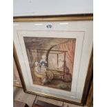 W DUNCAN 1900, THREE LADIES SPINNING AND WEAVING, WATERCOLOUR SIGNED LOWER RIGHT