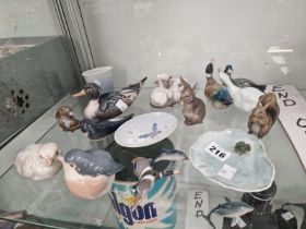 A COLLECTION OF COPENHAGEN PORCELAIN ANIMALS AND SMALL DISHES