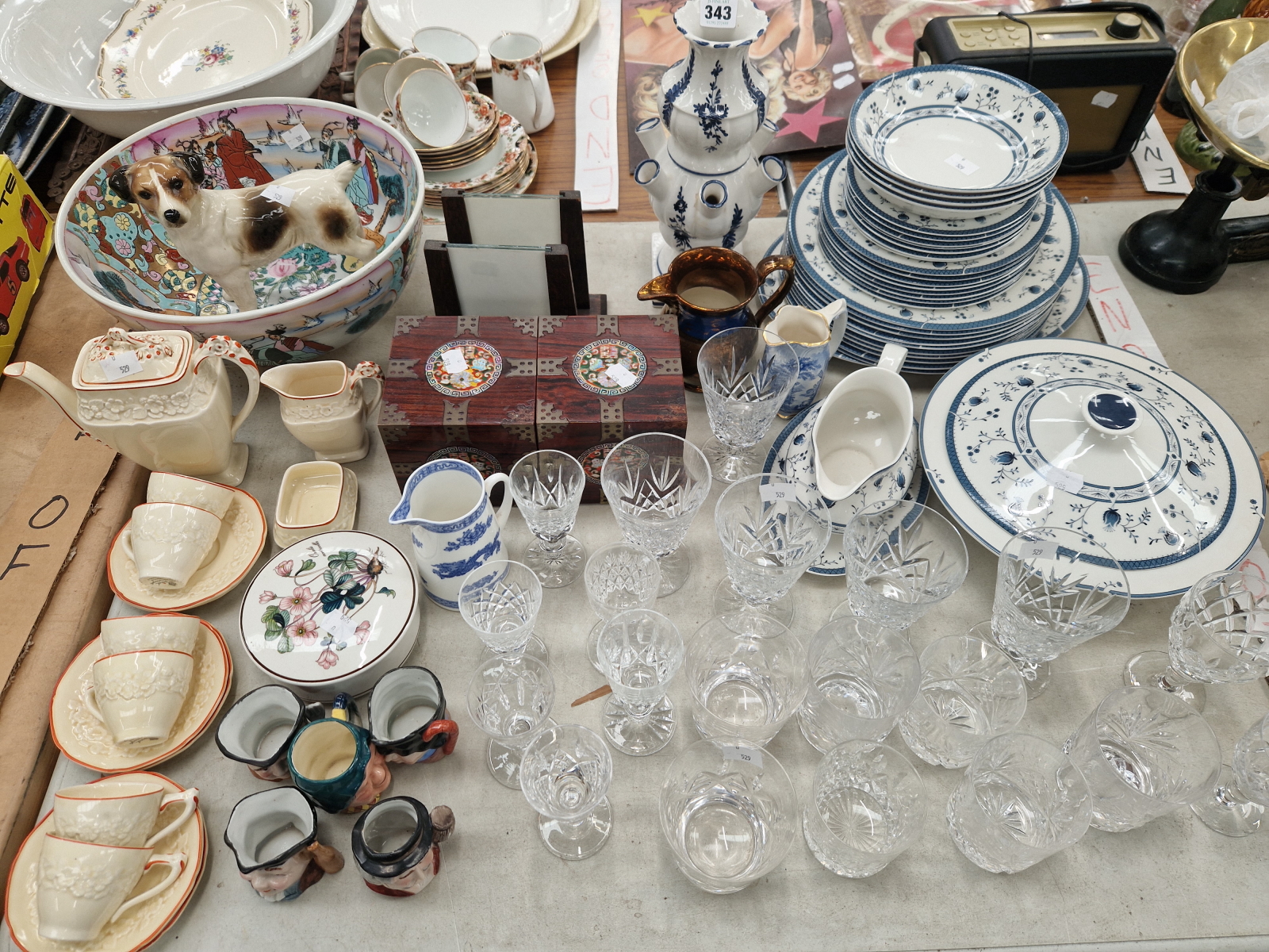 DOULTON CAMBRIDGE PATTERN DINNER WARES, DRINKING GLASS, A CROWN DUCAL COFFEE SET, AN ORIENTAL