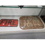 AN IRON SIGN INSCRIBED FIRE AND ANOTHER INSCRIBED FH 6 FT