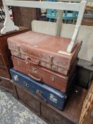 THREE VARIOUS SUIT CASES TOGETHER WITHA1940S WOODEN COFFER