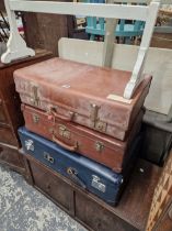 THREE VARIOUS SUIT CASES TOGETHER WITHA1940S WOODEN COFFER