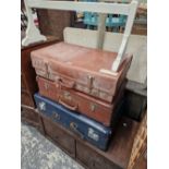 THREE VARIOUS SUIT CASES TOGETHER WITHA1940S WOODEN COFFER