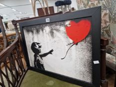 FRAMED PHOTOGRAPHS OF NEW YORK TOGETHER WITH A REPRODUCTION BANKSY PICTURE