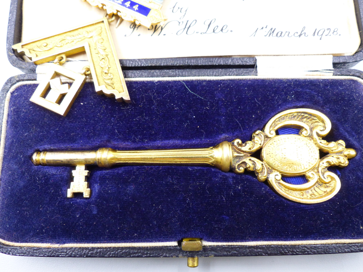 A GILDED CASED KEY, ENGRAVED MAR 1st 1928, OPENED BY MISS E.M. THOMPSON, THE REVERSE WESLEYAN - Image 3 of 8