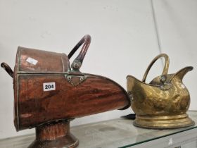 A COPPER AND A BRASS COAL SCUTTLE