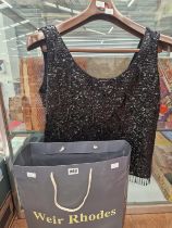 A LADYS BLACK SEQUIN SEWN TOP GARMENT TOGETHER WITH MISCELLANEOUS FURS