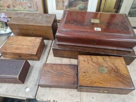 A COLLECTION OF SEVEN VARIOUS BOXES IN WALNUT, MAHOGANY AND OAK