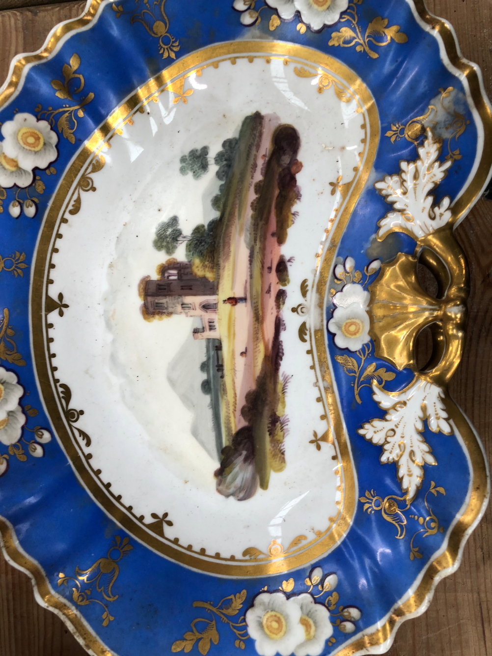 A 19th C. ENGLISH PORCELAIN DESSERT SERVICE PAINTED WITH LANDSCAPES WITHIN GILT BLUE BANDS - Image 8 of 27