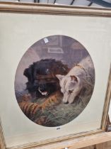 A LARGE COLOUR PRINT OF DOGS.