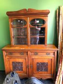 A MAHOGANY SIDEBOARD WITH ASSOCIATED GLAZED TOP