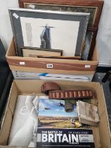 AEROPLANE AND OTHER PRINTS, AN EROS BOOK A TORCH, A GUN BELT,A BATTLE OF BRITAIN AIRCRAFT BOOK, ETC