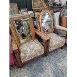 A PAIR OF ART DECO OAK FRAME ARMCHAIRS.