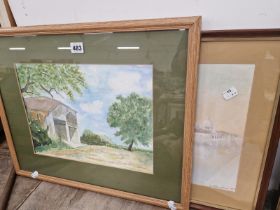 A W HANNAFORD, VENETIAN VIEW, PASTEL, SIGNED LOWER RIGHT AND ALAN BURROUGHES, A FARM AT ST PIERRE
