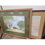 A W HANNAFORD, VENETIAN VIEW, PASTEL, SIGNED LOWER RIGHT AND ALAN BURROUGHES, A FARM AT ST PIERRE