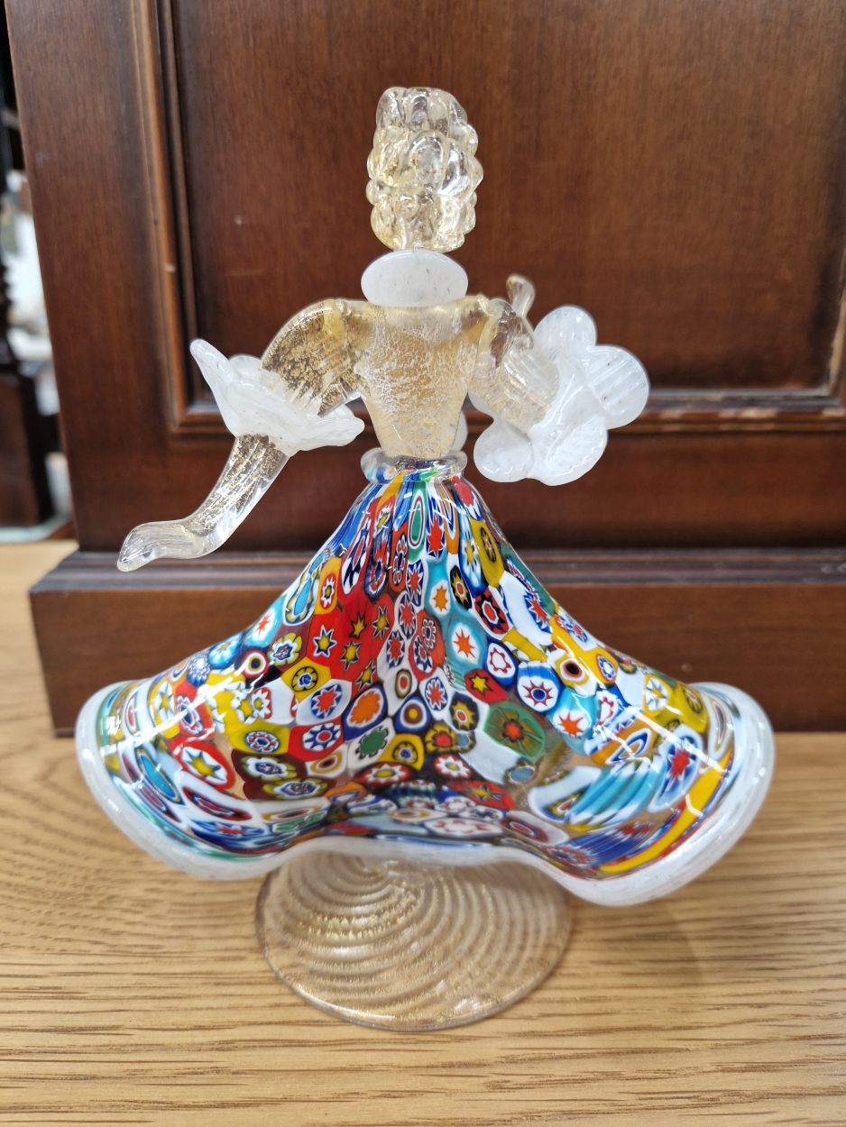 FLORAL ENAMELLED BRASS WARE, MISCELLANEOUS ART GLASS INCLUDING MURANO LADY, A PAIR OF ONYX HORSE - Image 6 of 10