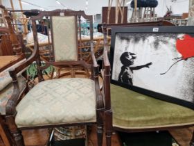 TWO 19th C. MAHOGANY ELBOW CHAIRS, EACH WITH AN UPHOLSTERED BACK PAD