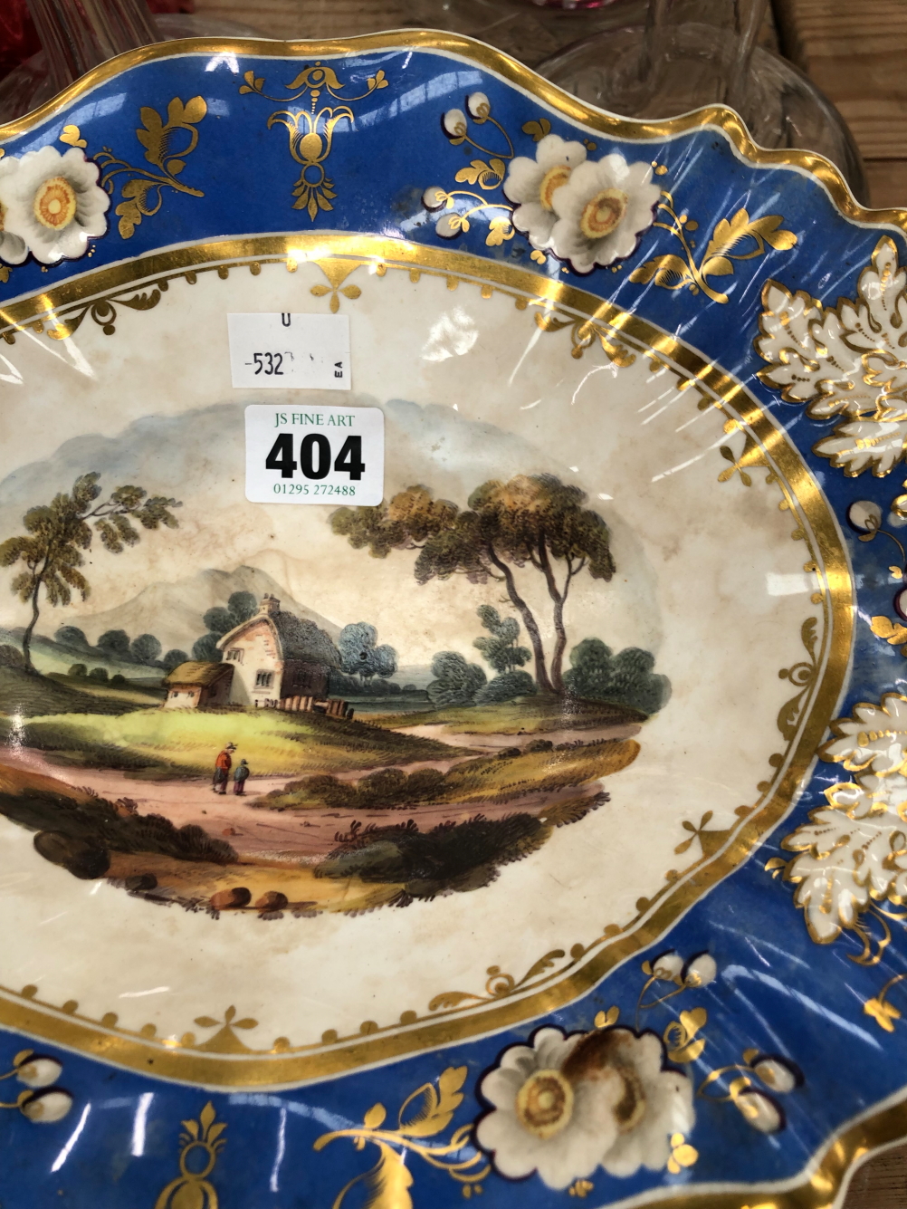 A 19th C. ENGLISH PORCELAIN DESSERT SERVICE PAINTED WITH LANDSCAPES WITHIN GILT BLUE BANDS - Image 21 of 27