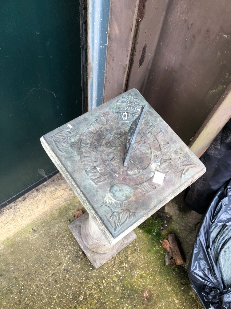 TWO RECONSTITUTED STONE PLANTERS TOGETHER WITH A COLUMN SUNDIAL - Image 4 of 4