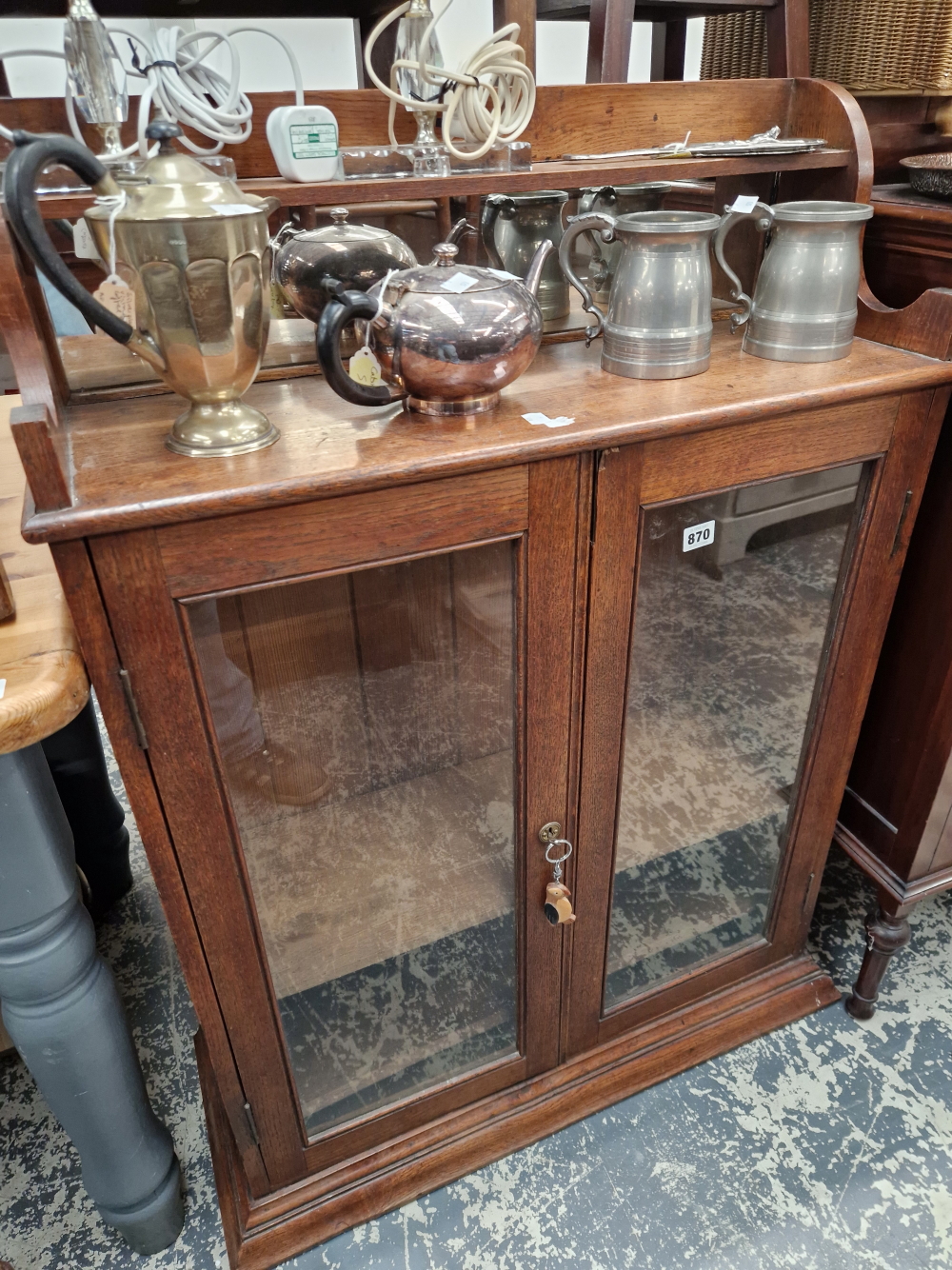 A VICTORIAN OAK WALL CABINET