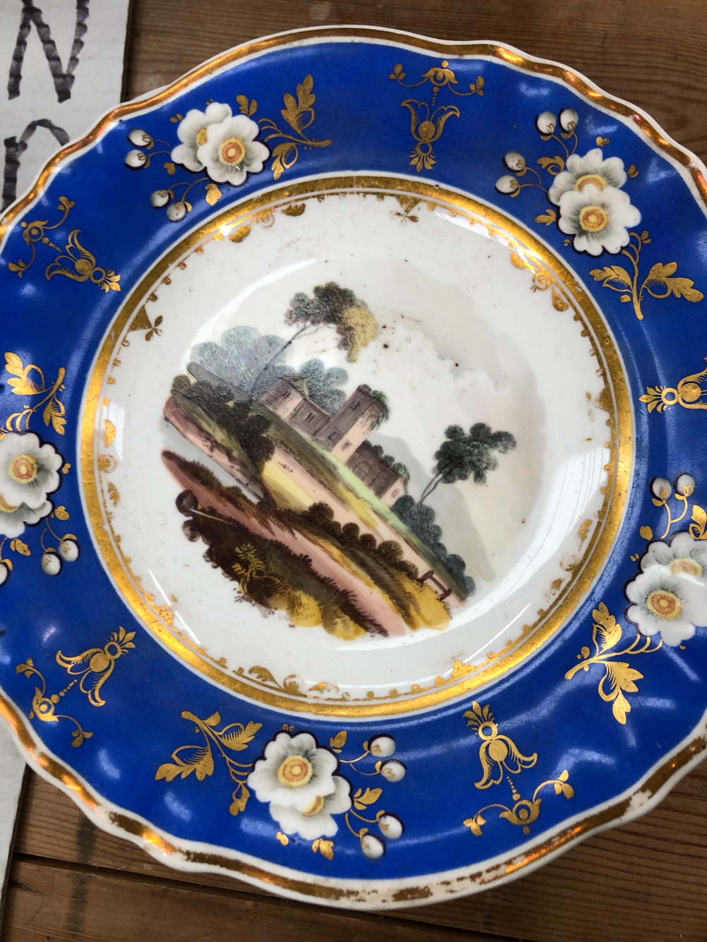A 19th C. ENGLISH PORCELAIN DESSERT SERVICE PAINTED WITH LANDSCAPES WITHIN GILT BLUE BANDS - Image 13 of 27