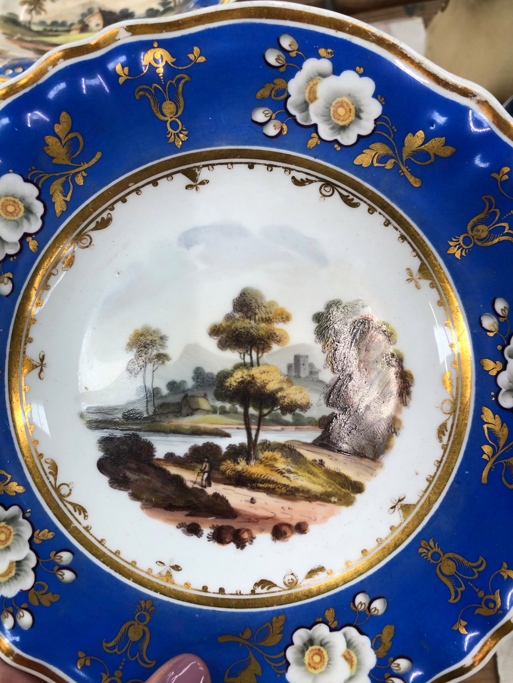 A 19th C. ENGLISH PORCELAIN DESSERT SERVICE PAINTED WITH LANDSCAPES WITHIN GILT BLUE BANDS - Image 27 of 27