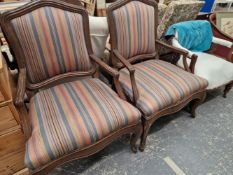 A PAIR OF CONTINENTAL LARGE SALON ARM CHAIRS AND A VICTORIAN TUB CHAIR.
