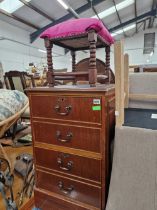 A MODERN MAHOGANY TWO DRAWER FILING CABINET TOGETHER WITH AN OAK STOOL