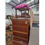 A MODERN MAHOGANY TWO DRAWER FILING CABINET TOGETHER WITH AN OAK STOOL